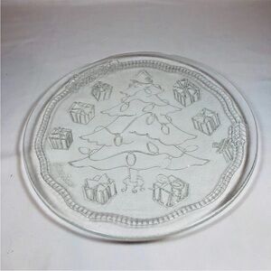 Neiman Marcus Clear Glass Christmas Tree Presents 13" Cookie Cake Plate Platter